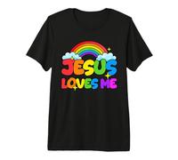 Jesus Loves Me Cute Rainbow Kid Christianity Faith Religious Premium T-Shirt