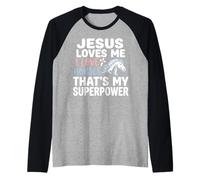 Jesus Loves Me I Love Horses Statement Raglan Baseball Tee