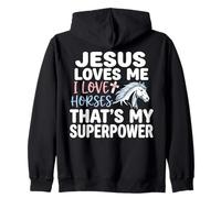 Jesus Loves Me I Love Horses Statement Zip Hoodie