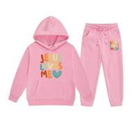 Jesus Loves Me Lounge Sets 2 Piece Outfits for Girls Toddler Hooded Fall Matching Set Children Track Suits Long Sleeve Cozy Hooded Sweatshirt Sweatpants Set Christian with Hood Comfy