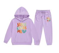 Jesus Loves Me Lounge Sets 2 Piece Outfits for Girls Toddler Hooded Fall Matching Set Children Track Suits Long Sleeve Cozy Hooded Sweatshirt Sweatpants Set Christian with Hood Comfy