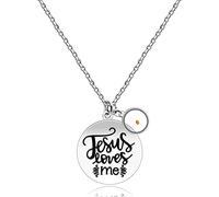Jesus Loves Me Necklace Stainless Steel Bible Verse Christian Pendant with Mustard Seed ZY217, Stainless Steel, Cubic Zirconia