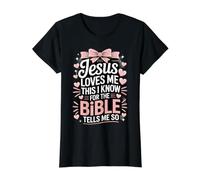 Jesus Loves Me This I Know Bible Verse Christian Value Graphic T-Shirt, Women, Black, M