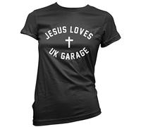 Jesus Loves UK Garage - Womens T-Shirt - Music UK DJ 14 Black