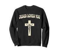 Jesus Loves You Bold Cross Crucifixion Graphic Sweatshirt