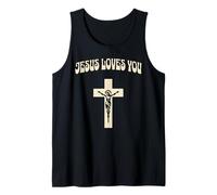 Jesus Loves You Bold Cross Crucifixion Graphic Tank Top