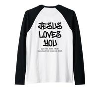 Jesus Loves You Christian Bible Verse Graffiti Style Art Raglan Baseball Tee