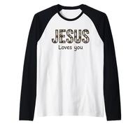 Jesus Loves You Christian Faith Nature Trees Deer Raglan Baseball Tee