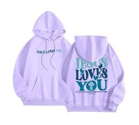 Jesus Loves You Christian Hoodies for Women Cute Trendy University Hooded Outfits Loose Fit Letter Graphic Casual Sweatshirts 2025 Personalized Comfort Aesthetic Fall Plain Purple