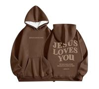 Jesus Loves You Hoodie 2-12 Years Sweatshirt Letter Print Crew Neck Kids Girls Boys Unisex Printed Long Sleeve Outdoor Hooded Religious Faith, brown, 11-12Years