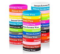 Jesus Loves You Rubber Bracelets Colorful Silicone Christian Jesus Wristbands for Men Women Party Favors Inspirational Bracelet for Adults Motivational Bracelet Christmas Gifts Church School (36)