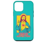 Jesus Loves You Sacred Heart Christian Retro Pop Art Teal Case for iPhone 12 mini