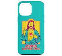 Jesus Loves You Sacred Heart Christian Retro Pop Art Teal Case for iPhone 13 Pro Max