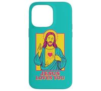 Jesus Loves You Sacred Heart Christian Retro Pop Art Teal Case for iPhone 14 Pro Max