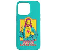 Jesus Loves You Sacred Heart Christian Retro Pop Art Teal Case for iPhone 15 Pro Max