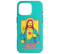Jesus Loves You Sacred Heart Christian Retro Pop Art Teal Case for iPhone 16 Pro