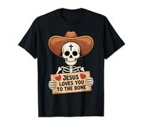 Jesus Loves You Skeleton Funny Christian Cowboy Art T-Shirt