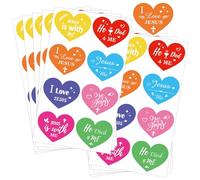 Jesus Loves You Stickers 1000pcs Heart Educational Christian Religious God Labels Easter Cross Love with Bible Decals for Party Sunday School Church Gift Wrapping (Color)