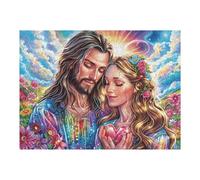 Jesus Loving Couple Religious Faith Spiritual 500 Piece Jigsaw Puzzle for Adults Fun Challenging And Enjoyable Perfect Pastime for Leisure at Home 500 PCS（52×38cm）