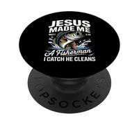 Jesus Made Me a Fisherman I Catch He Cleans Christian Bible PopSockets Adhesive PopGrip