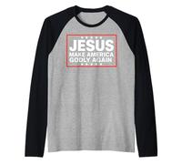Jesus Make America Godly Again Conservative Christian USA Raglan Baseball Tee