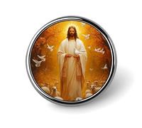Jesus-man Flag Sheep Doves Round Brooch Pin Lapel Pins Tie Suit Dress Accessories Wedding Birthday for Men Women