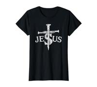 Jesus Nail Cross Value Graphic T-Shirt, Women, Black, XS