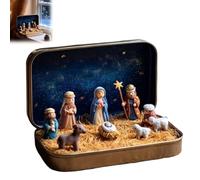 Jesus Nativity Scene Ornaments,Mini Christmas Nativity Set in a Tin Box,Carry The Story of Christmas with Resin Holy Family Sheep and Jesus Figurines for Friends (1PC)