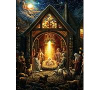 Jesus Nativity Stained Glass Stamped Cross Stitch Kits for Beginners Adults - Preprinted 11CT Easy Pattern Needlepoint Kits, Arts and Crafts for Home Decor (11.8x15.7inch) A290