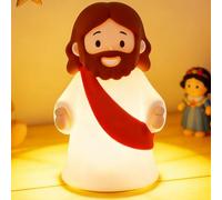 Jesus Night Light Rechargeable Bedside Night Light Dimmable Silicone LED Light Ideal for Religious Gatherings, Gifts for Sunday School, Baptism Presents, Easter Egg Decorations (Red)