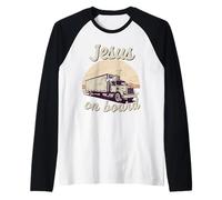 Jesus on Board Truck Driver Christian Faith Graphic Raglan Baseball Tee