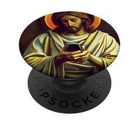 Jesus on smart phone Meme Retro Vintage Photo Art PopSockets Swappable PopGrip