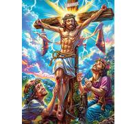 Jesus on The Cross in A Magical Sky 500 Piece Premium Jigsaw Puzzle Science Fiction Magical Dream Adult Jigsaws Brain Training Hobby Home Decor Winter Gift Unique Shaped Eco Friendly Material 500 PC