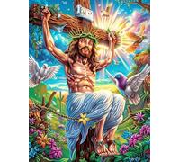 Jesus on The Cross in Magical Garden 500 Piece Premium Jigsaw Puzzle Adult Jigsaws Brain Training Hobby Home Decor Winter Gift Unique Shaped Recycled Cardboard 500 PCS