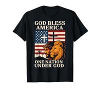 Jesus One Nation Under God Flag 4th July Christian Lion Dad T-Shirt