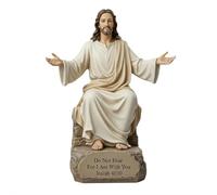 Jesus Open Arms Blessing Statue, Resin Christian Figurine Sculpture with Bible Verse Base I Am with You Always, Inspirational Religious Home Decor Gift for Desk Mantel Prayer Room