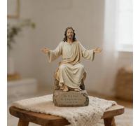 Jesus Open Arms Blessing Statue with Bible Verse Base, Am with You Always Resin Christian Figurine Sculpture Inspirational Religious Gifts Home Decor for Desk Mantel Prayer Room