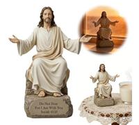 Jesus Open Arms Blessing Statue with Bible Verse Base, Handmade Sitting Design JesusChrist Statue, JesusStatue Decor, Realistic Religious Resin Sculpture Christian Home Decor for Prayer Room, Church