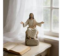 Jesus Open Arms Blessing Statue with Bible Verse Base, Handmade Sitting Design JesusChrist Statue, JesusStatue Decor, Realistic Religious Resin Sculpture Christian Home Decor for Prayer Room, Church