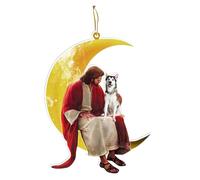 Jesus Ornaments for Christmas Tree | Acrylic Christmas Ornaments for Tree - Dog and Jesus Sitting on the Moon, Christmas Decorations for Christmas Tree, Holiday, Wedding, Party
