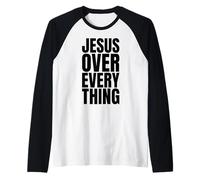 Jesus Over Everything Summer Christian Gym Fitness Workout Raglan Baseball Tee