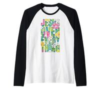 Jesus Over Everything Summer Christian Hawaiian Tropical Fun Raglan Baseball Tee