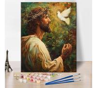 Jesus Paint by Number, White Dove Paint by Numbers, Adult Paint by Number Kits on Canvas Color by Number Painting by Numbers, DIY Religion Oil Number Painting Canvas Arts for Adults, 16 x20 Inch