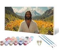 Jesus Paint by Numbers for Adults, Painting by Numbers Sunflower Pattern Design DIY Color Oil Painting with 3 PaintBrush and Acrylic Paints for Wall Art, Room Decor, Gifts for Women 40x80cm -lsy25069J