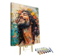 Jesus Paint by Numbers Kit for Adults, Jesus Christ Portrait Savior Face DIY Paint by Numbers, Modern Colorful Religious Colorful Art Paint by Numbers Kit for Adults Canvas Art 16x20Inch With Frame