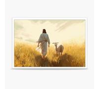 Jesus Paintings Canvas Wall Art - The Lord Is My Shepherd With Jesus and The Lamb - Vintage Christian Picture for Bedroom Decorations - Modern Decorative Wall Decor