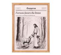 Jesus Portrait Wall Art - Dimensions: 12x16 inches. Made of natural oak wood frame, with a vintage title canvas decoration. Suitable for bedroom use. Theme: "Luck always favors the brave. Applicable