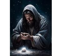 Jesus Prayed Christ Religious（1） Diamond Art Painting Kits for Adults, 5D DIY Full Round Drill Paint with Diamond Dots, Home Wall Decor 12 x 16 Inch
