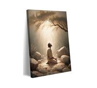 Jesus Prayers Canvas Wall Art God Divine Mercy Portrait Tranquility Painting Picture Wall Decor Jesus Praying in the Garden of Gethsemane Poster Prints for Bedroom Church Home Decoration 12x16