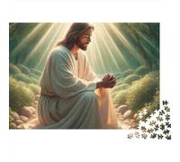 Jesus Praying in Forest 1000 Piece Jesus Pray Art Cardboard Jigsaw Puzzle for Adults 14+ Senior Centre Activity Stress Relief Home Leisure Time Casual Gamers Gift 38x26cm/1000pcs